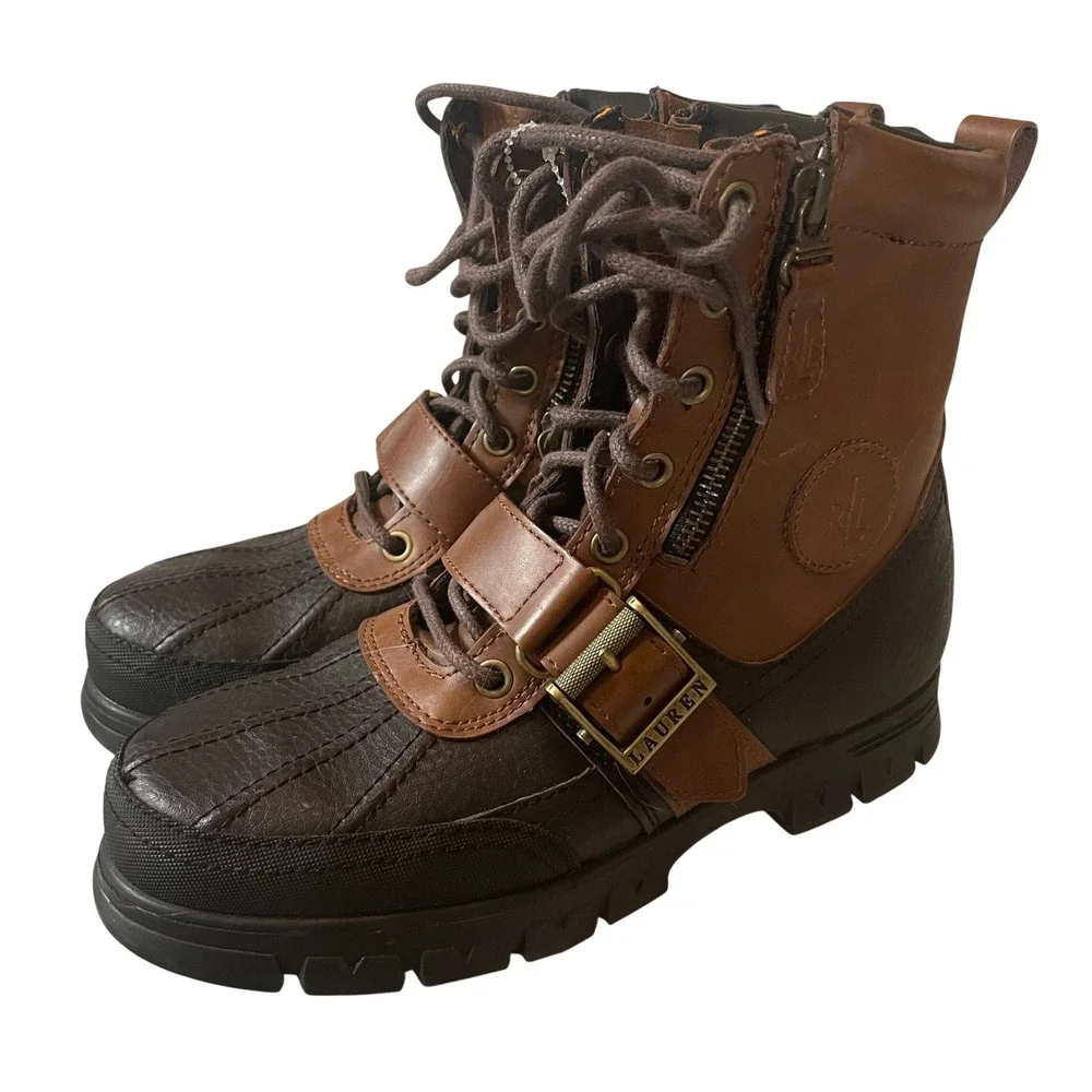 Lauren Ralph Lauren Women Quillan Duck Boots 7.5B Brown Leather Old Money Preppy